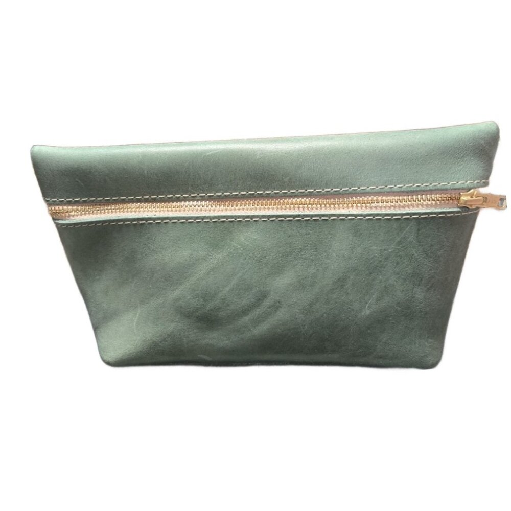 Portland Leather Goods Large Green "Cucumber" ​Leather Classic Makeup Bag